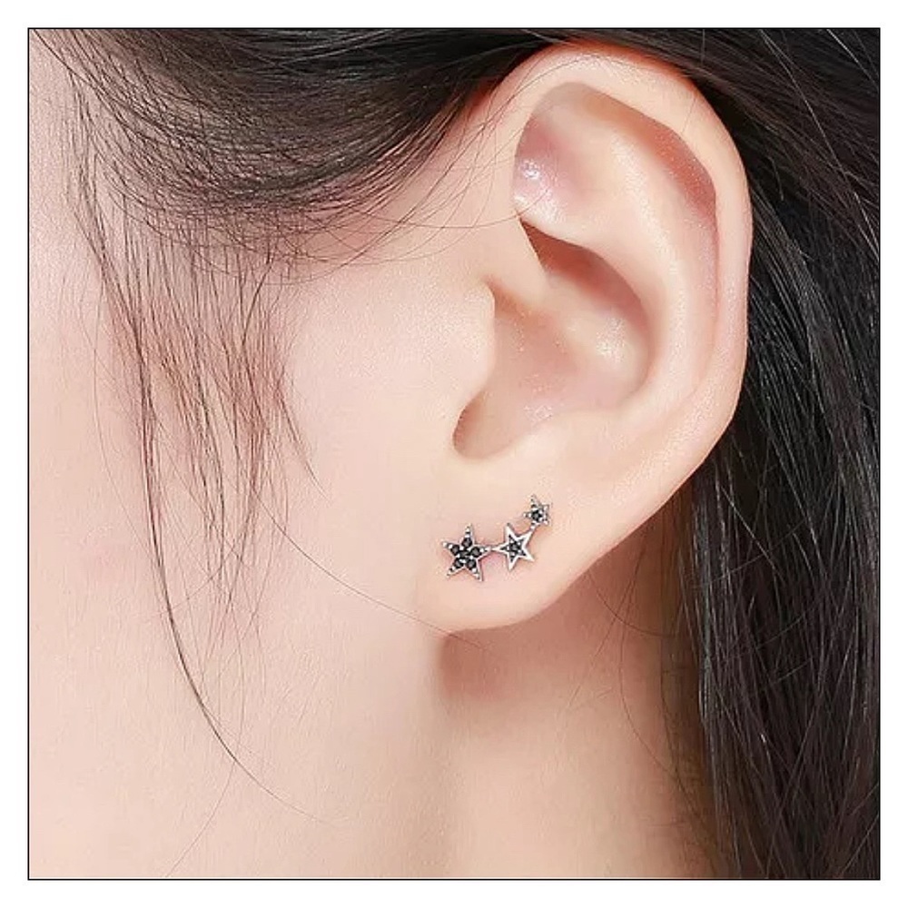 NEW Sterling Silver Pave Set CZ Ear Climber Shooting Star Earrings